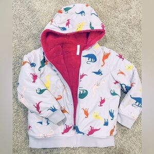 Hanna Andersson Hooded Fleece-Lined Jacket Dinosaur Print US 6-7 120cm